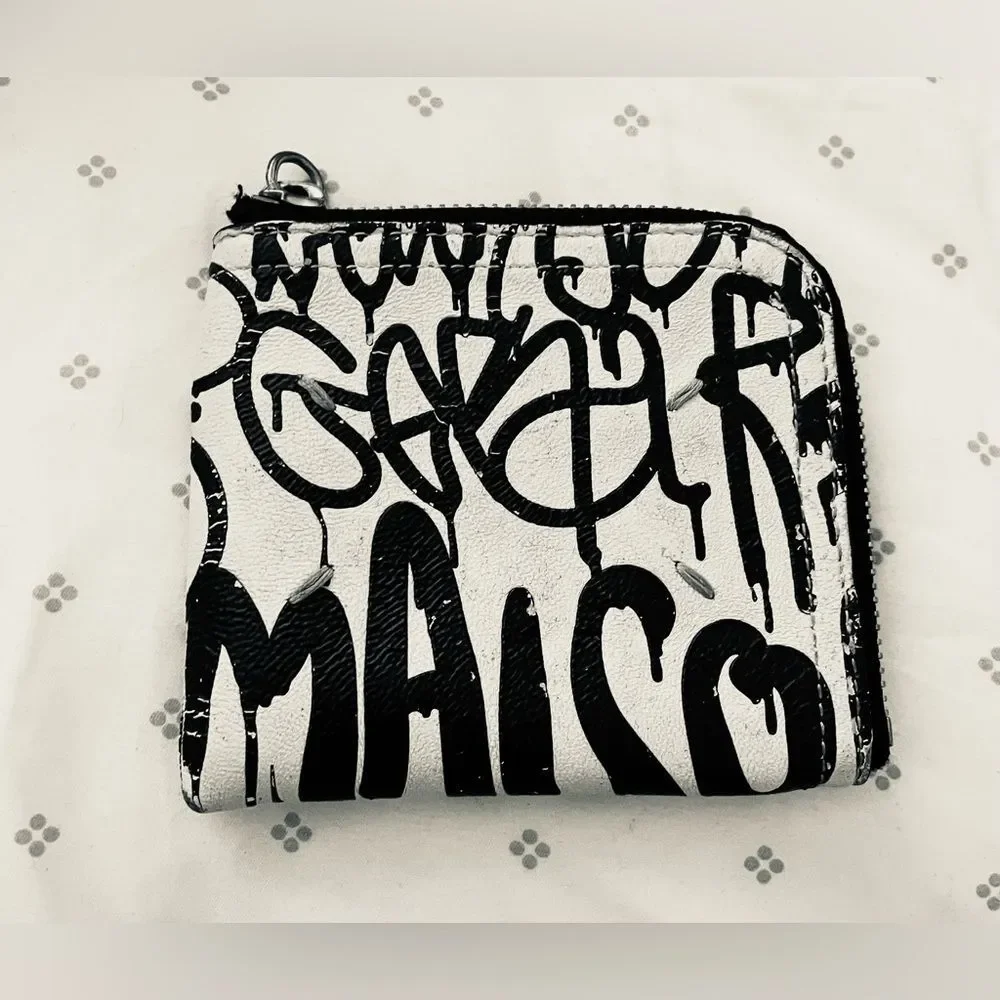 Vintage Graffiti Wallet - Mason Martin Margiela - Y2k Pocket Wallet- Black White